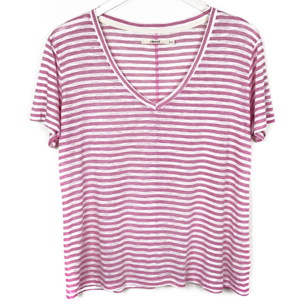 J Brand Pink & White Striped Tee Semi-Sheer M